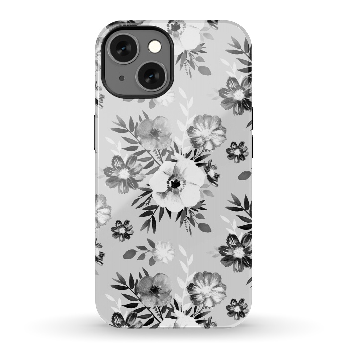 iPhone 13 StrongFit Black and white ink painted flowers by Oana 