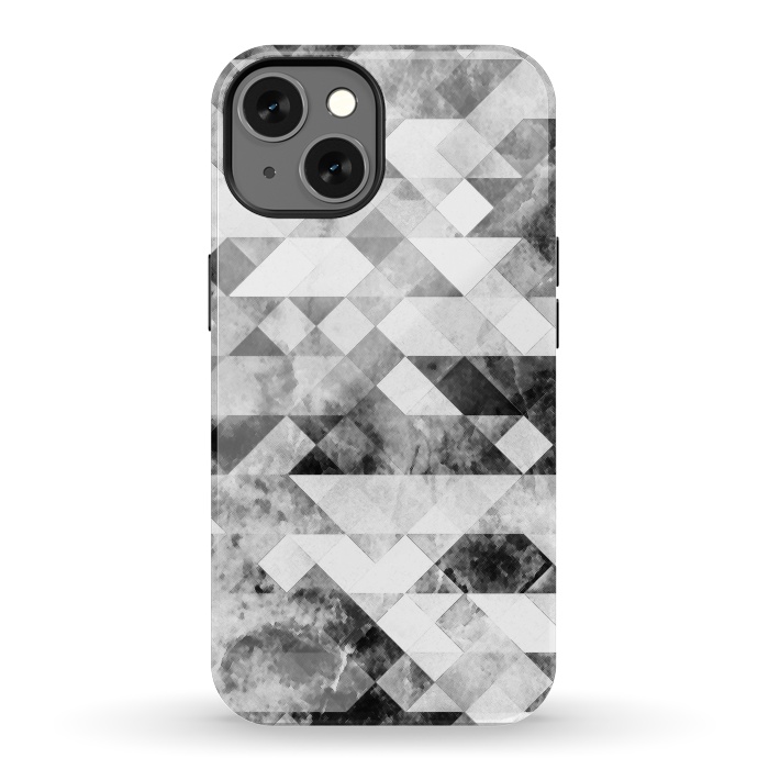 iPhone 13 StrongFit Black and white textured marble triangles by Oana 