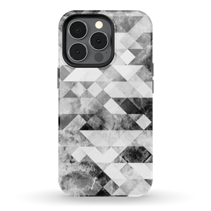 iPhone 13 pro StrongFit Black and white textured marble triangles by Oana 