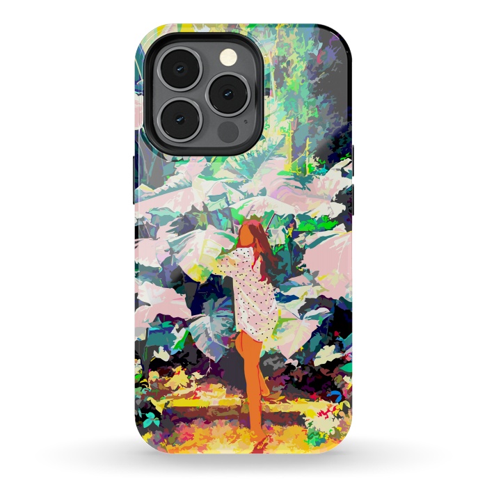 iPhone 13 pro StrongFit Live Quietly In a Corner Of Nature, Modern Bohemian Woman Jungle Forest Eclectic Painting by Uma Prabhakar Gokhale