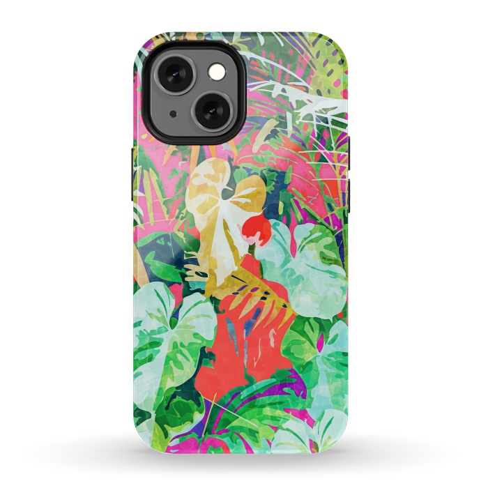 iPhone 13 mini StrongFit Find Me Where The Tropical Things Are | Jungle Botanical Palm Colorful Painting by Uma Prabhakar Gokhale