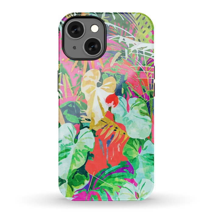 iPhone 13 StrongFit Find Me Where The Tropical Things Are | Jungle Botanical Palm Colorful Painting by Uma Prabhakar Gokhale