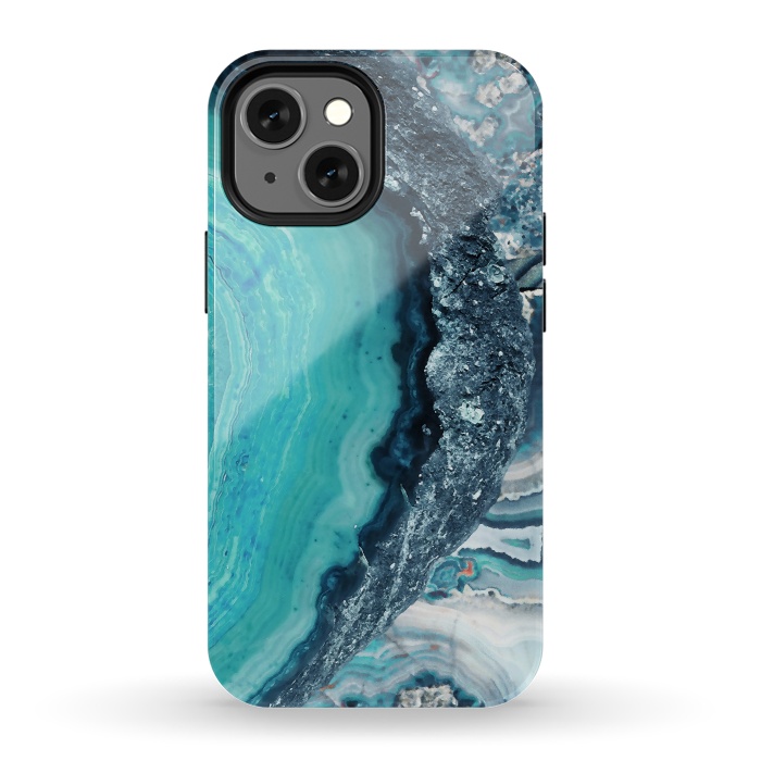 iPhone 13 mini StrongFit Turquoise silver geode precious stone by Oana 