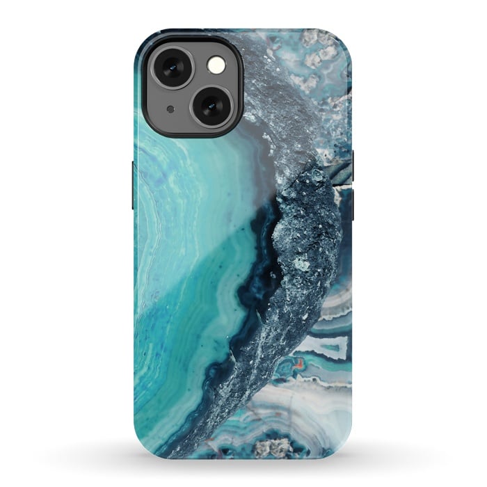 iPhone 13 StrongFit Turquoise silver geode precious stone by Oana 