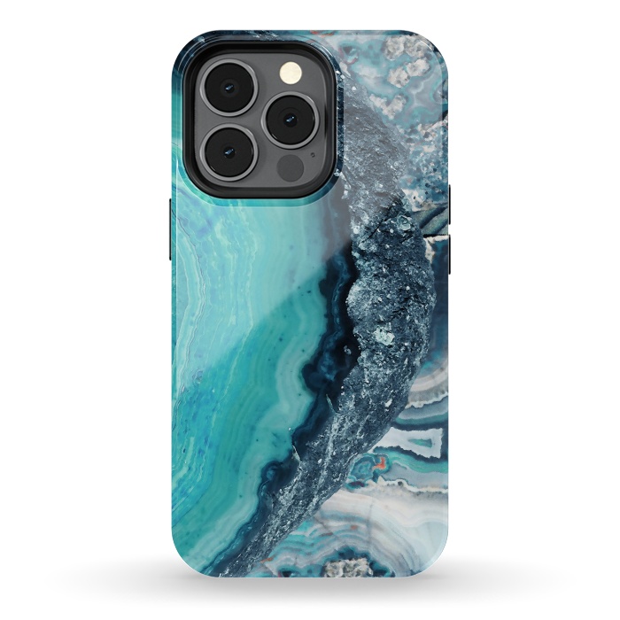 iPhone 13 pro StrongFit Turquoise silver geode precious stone by Oana 