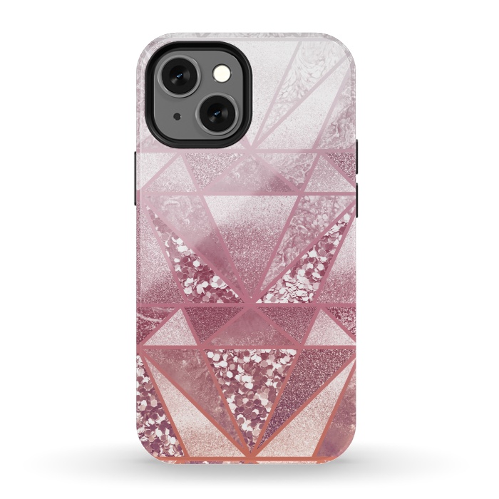 iPhone 13 mini StrongFit Pink and rose gold gradient glitter tiles by Oana 