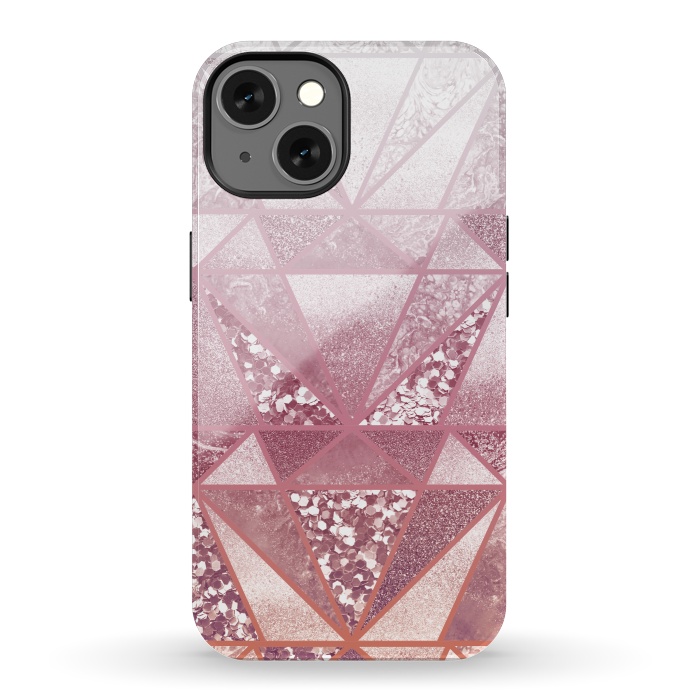 iPhone 13 StrongFit Pink and rose gold gradient glitter tiles by Oana 