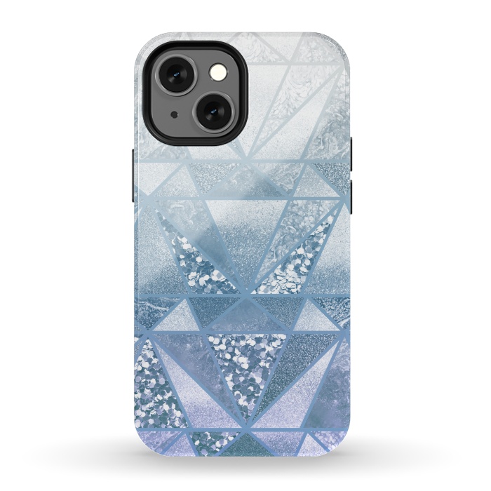 iPhone 13 mini StrongFit Faded blue silver glitter mosaic by Oana 