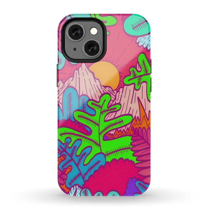 iPhone 13 mini StrongFit A pink tropical jungle by Steve Wade (Swade)