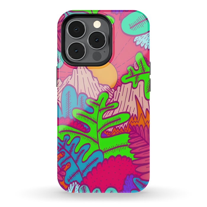 iPhone 13 pro StrongFit A pink tropical jungle by Steve Wade (Swade)