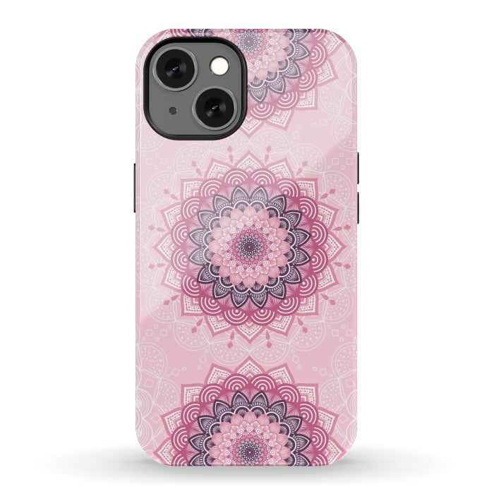 iPhone 13 StrongFit Pink white mandalas by Jms