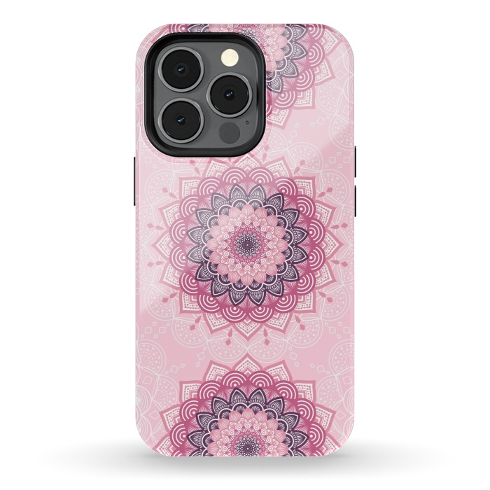 iPhone 13 pro StrongFit Pink white mandalas by Jms