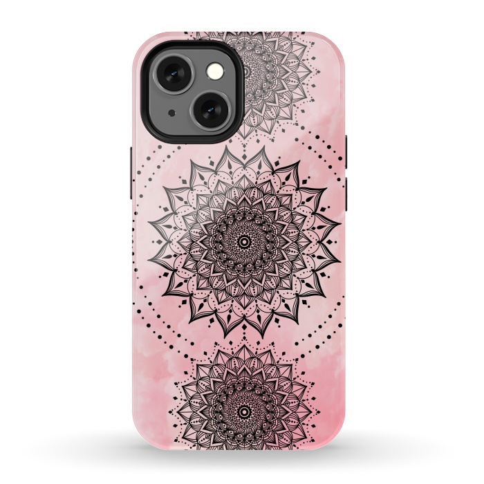 iPhone 13 mini StrongFit Pink black mandalas by Jms