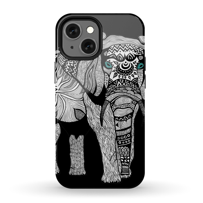iPhone 13 mini StrongFit Elephant of Namibia B n W by Pom Graphic Design