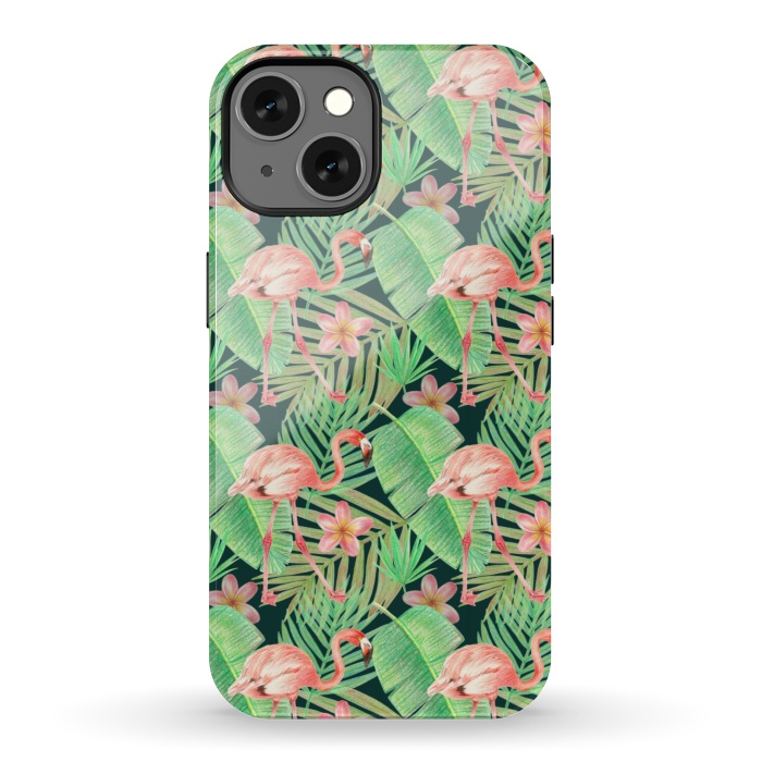 iPhone 13 StrongFit pink flamingo in a jungle by Alena Ganzhela