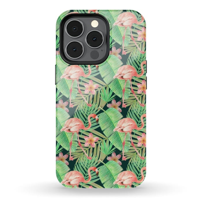 iPhone 13 pro StrongFit pink flamingo in a jungle by Alena Ganzhela