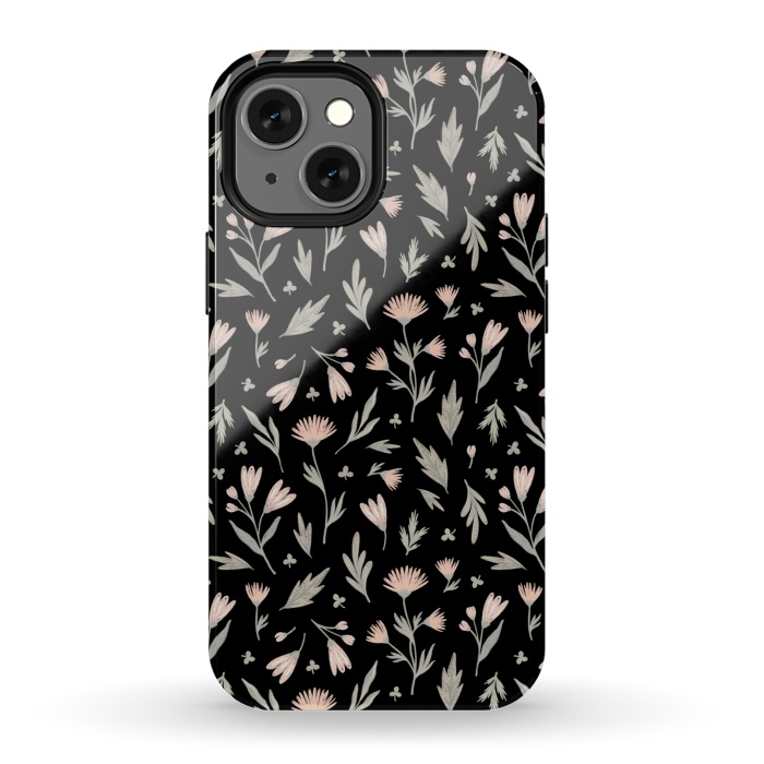 iPhone 13 mini StrongFit delicate flowers on a black by Alena Ganzhela