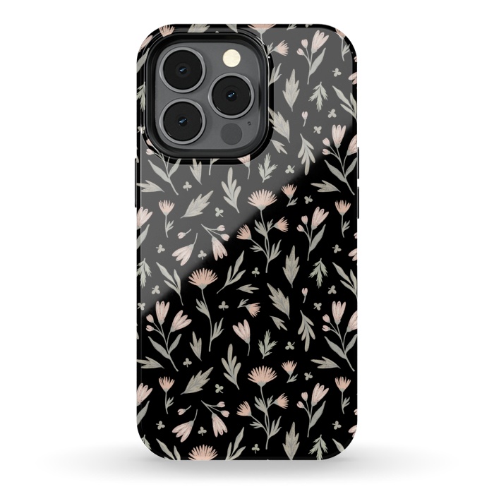 iPhone 13 pro StrongFit delicate flowers on a black by Alena Ganzhela