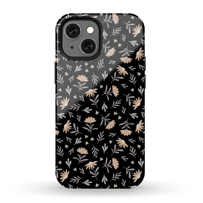 iPhone 13 mini StrongFit Beige flowers on a black by Alena Ganzhela