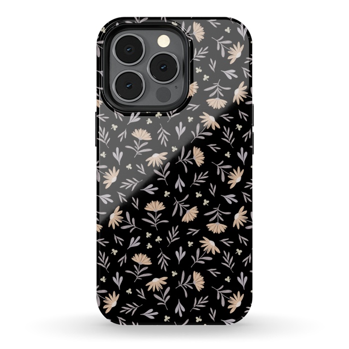 iPhone 13 pro StrongFit Beige flowers on a black by Alena Ganzhela