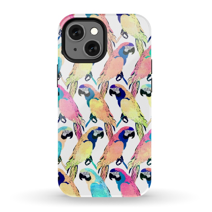iPhone 13 mini StrongFit Modern Colorful Exotic Parrot Birds Watercolor Paint by InovArts