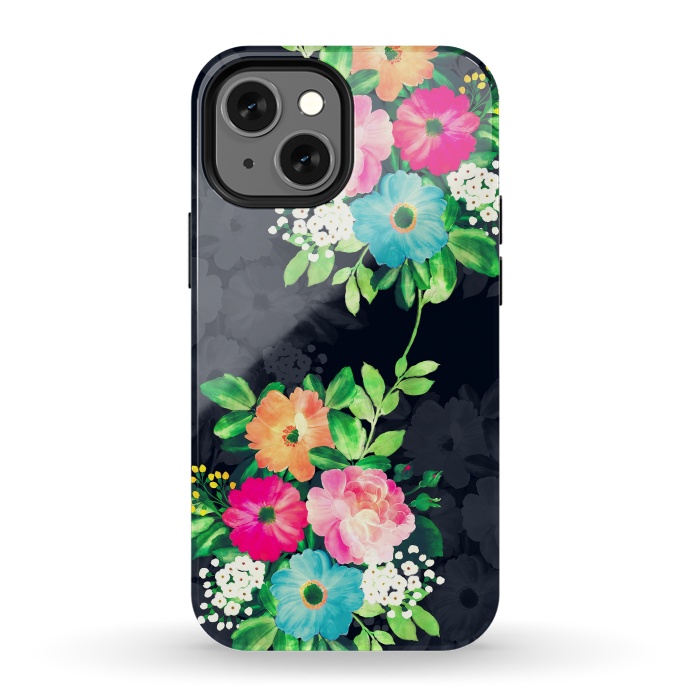 iPhone 13 mini StrongFit Watercolor Vintage Roses Floral Dark Blue Design by InovArts