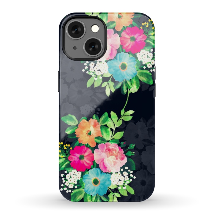 iPhone 13 StrongFit Watercolor Vintage Roses Floral Dark Blue Design by InovArts