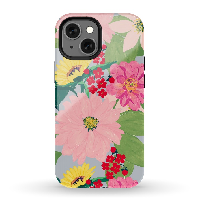 iPhone 13 mini StrongFit Elegant Watercolor Sunflowers Blush Floral Gray Design by InovArts