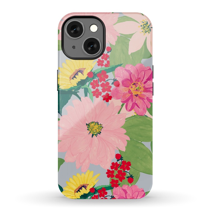 iPhone 13 StrongFit Elegant Watercolor Sunflowers Blush Floral Gray Design by InovArts