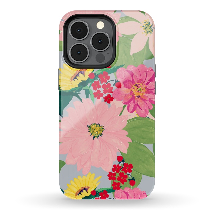 iPhone 13 pro StrongFit Elegant Watercolor Sunflowers Blush Floral Gray Design by InovArts