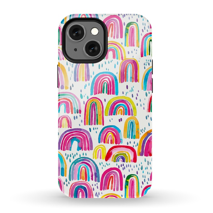 iPhone 13 mini StrongFit Cute Watercolor Rainbows by Ninola Design