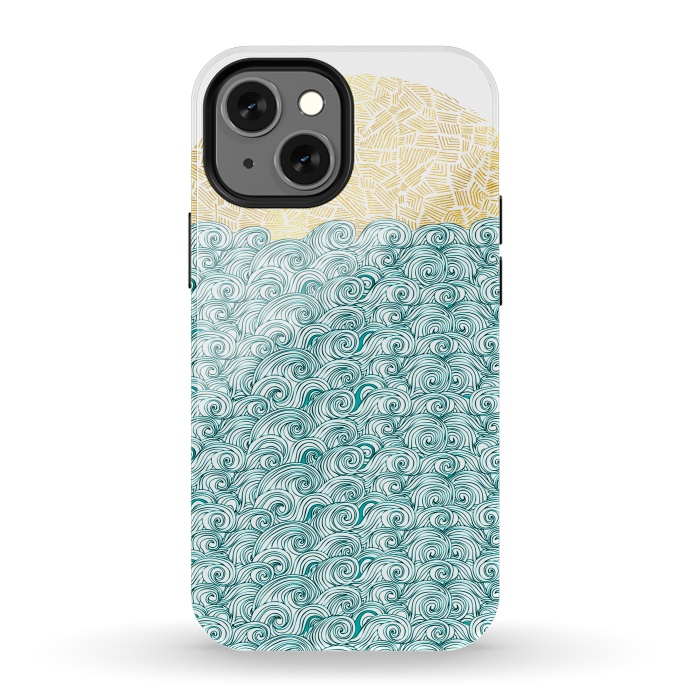 iPhone 13 mini StrongFit Sea Waves Sun by Pom Graphic Design