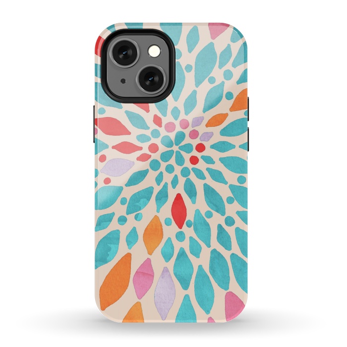 iPhone 13 mini StrongFit Radiant Dahlia - teal, orange, coral, pink  by Tangerine-Tane