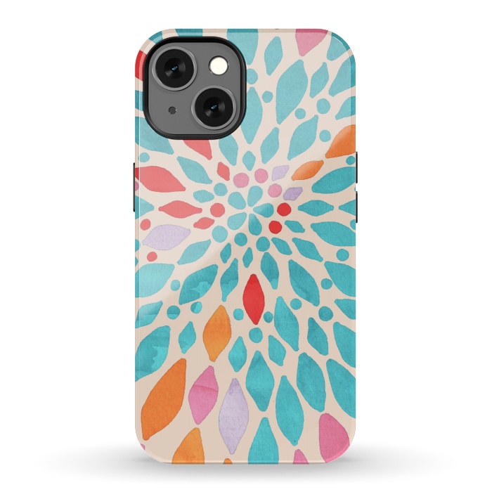 iPhone 13 StrongFit Radiant Dahlia - teal, orange, coral, pink  by Tangerine-Tane