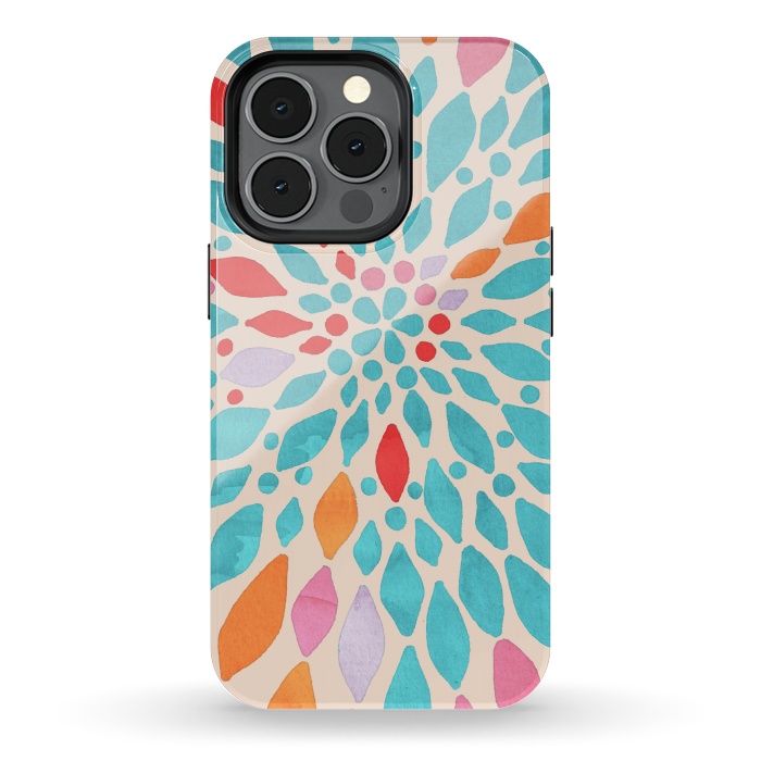 iPhone 13 pro StrongFit Radiant Dahlia - teal, orange, coral, pink  by Tangerine-Tane