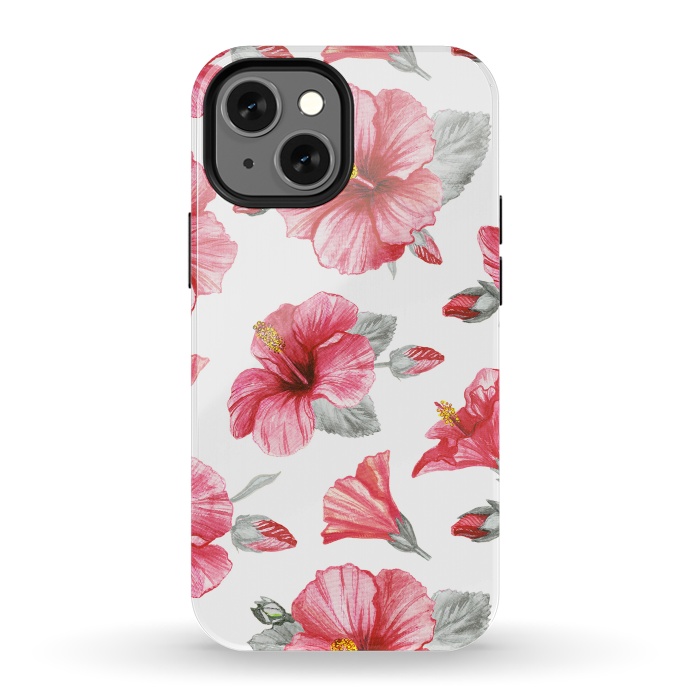 iPhone 13 mini StrongFit Watercolor hibiscus flowers by Oana 