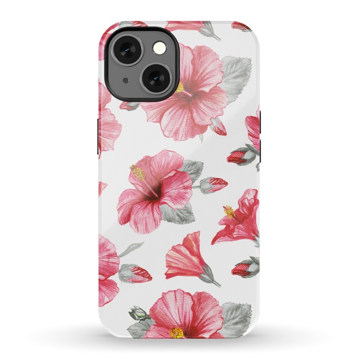 iPhone 13 StrongFit Watercolor hibiscus flowers by Oana 