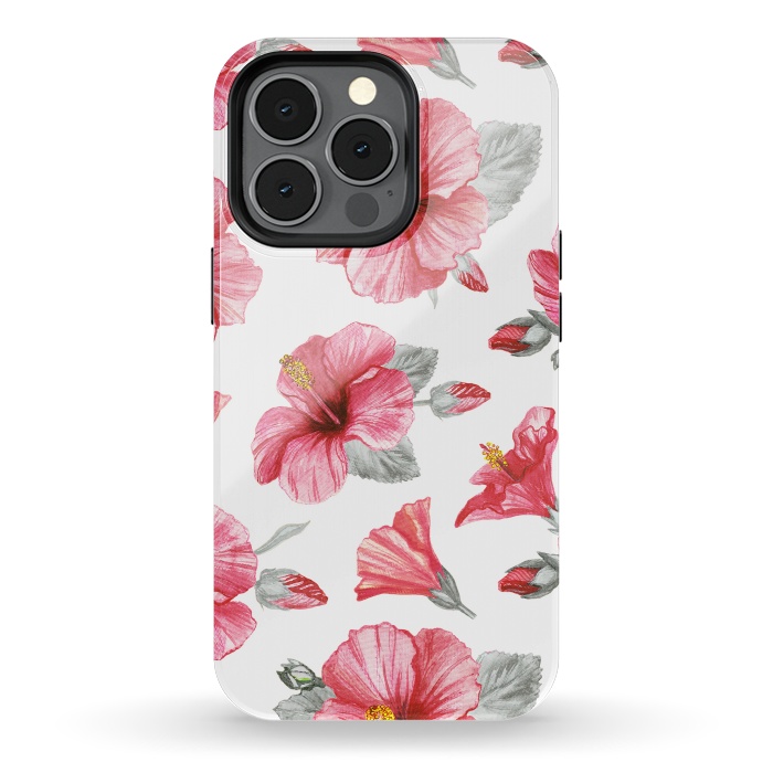 iPhone 13 pro StrongFit Watercolor hibiscus flowers by Oana 