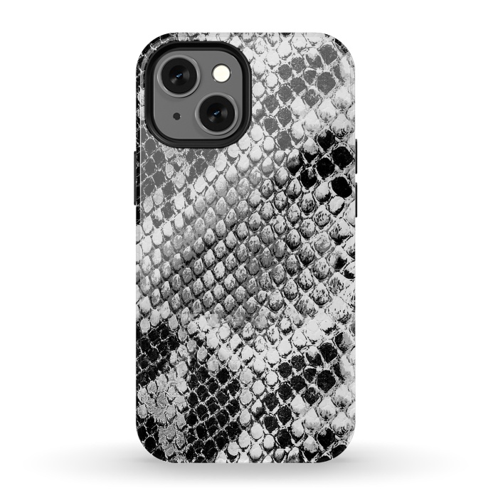 iPhone 13 mini StrongFit Black and grey grungy snake skin pattern by Oana 
