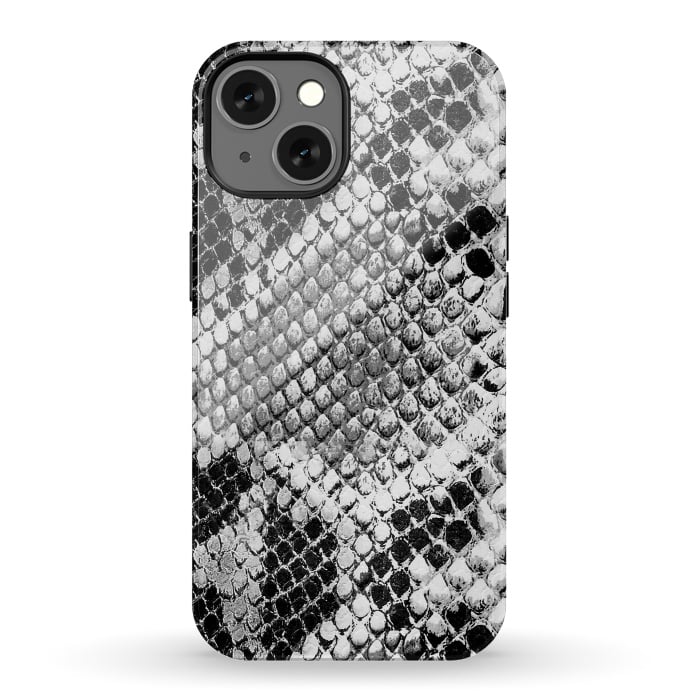iPhone 13 StrongFit Black and grey grungy snake skin pattern by Oana 