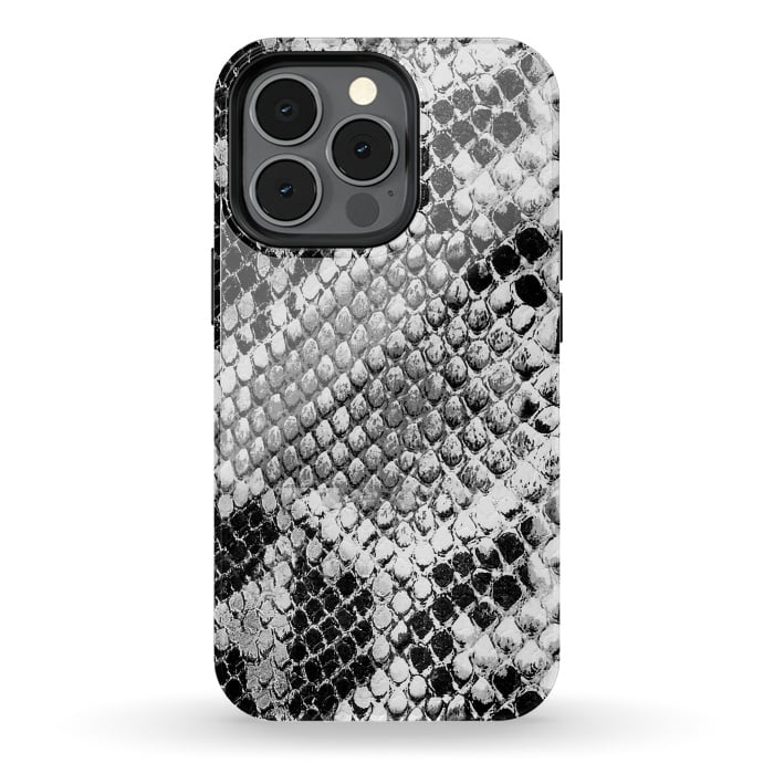 iPhone 13 pro StrongFit Black and grey grungy snake skin pattern by Oana 