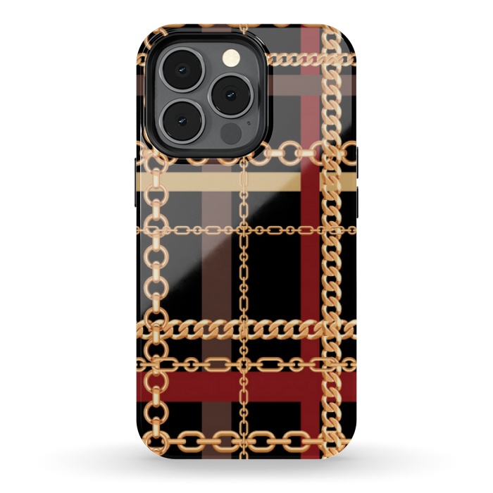 iPhone 13 pro StrongFit Golden chains red black by MALLIKA