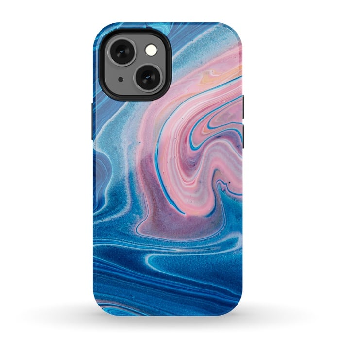 iPhone 13 mini StrongFit Blue Acrylic Pour Color Liquid Marble by ArtsCase