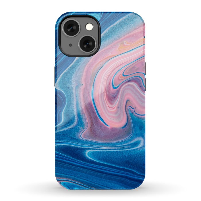 iPhone 13 StrongFit Blue Acrylic Pour Color Liquid Marble por ArtsCase
