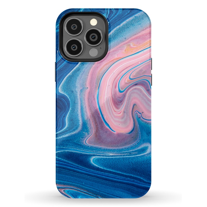 iPhone 13 Pro Max StrongFit Blue Acrylic Pour Color Liquid Marble by ArtsCase