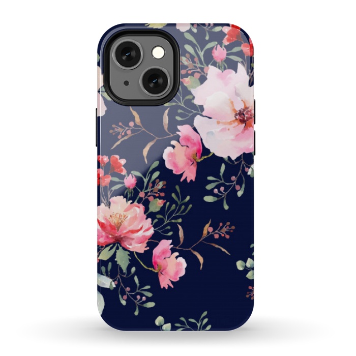 iPhone 13 mini StrongFit blue pink floral pattern 4 by MALLIKA