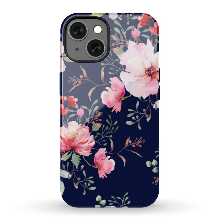 iPhone 13 StrongFit blue pink floral pattern 4 by MALLIKA