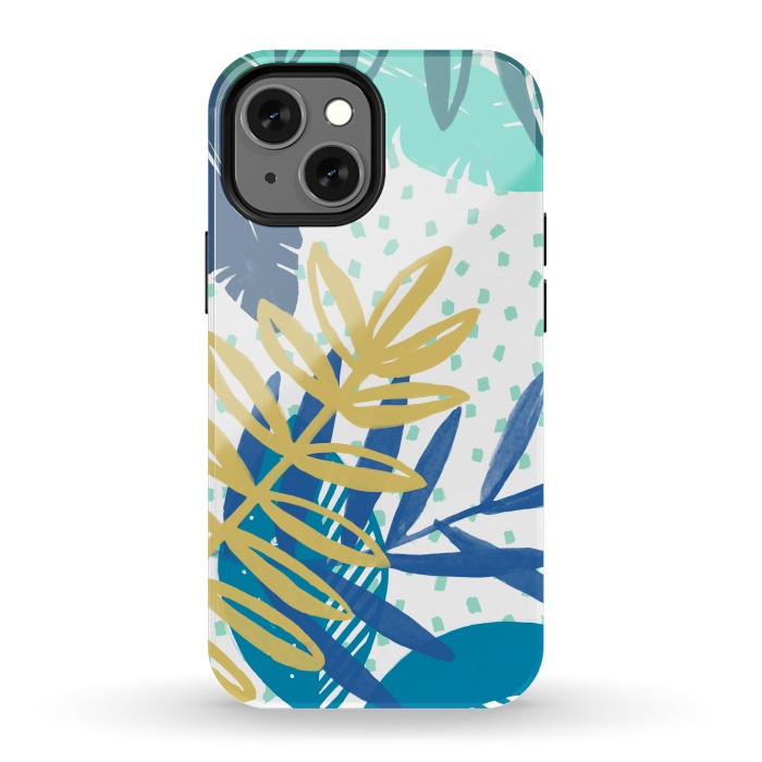iPhone 13 mini StrongFit Spotted modern tropical leaves by Oana 