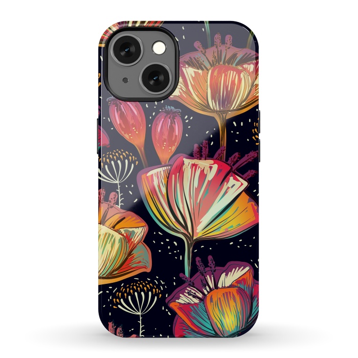 iPhone 13 StrongFit Colorful Seamless Vector Pattern with Flowers and Plants by ArtsCase