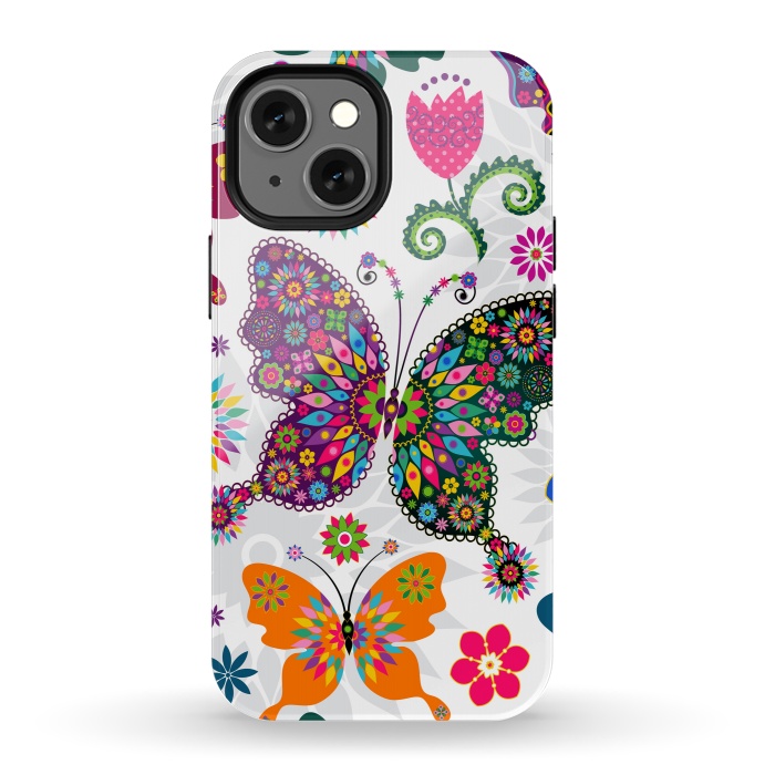 iPhone 13 mini StrongFit Cute Butterflies and Flowers in Different Colors by ArtsCase